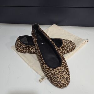 Tory Burch Reva Travel Flats Leopard Print Women's Calf Hair Logo Coin Size 11M